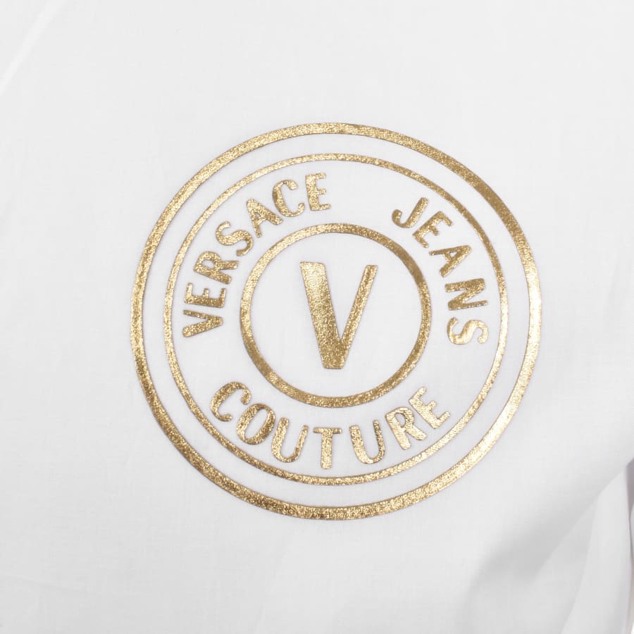 【美品】VERSACE JEANS COUTURE Tシャツ ホワイト S VERSACE JEANS COUTURE WHITE T SHIRT WITH BLUE LOGO ON THE